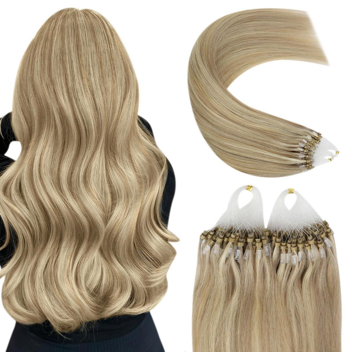 Blond Microring Haarextensions – Echthaar 60cm Golden Blond Highlights