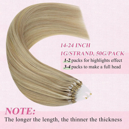 Blond Microring Haarextensions – Echthaar 60cm Golden Blond Highlights