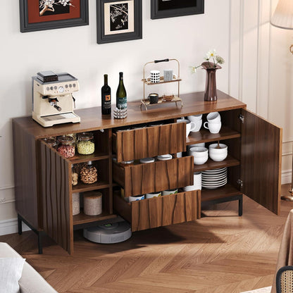 Sideboard Eiche Dunkel 150cm | 2 Türen, 3 Schubladen & Verstellbare Regale