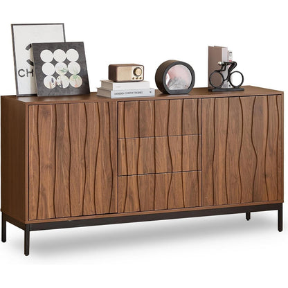 Sideboard Eiche Dunkel 150cm | 2 Türen, 3 Schubladen & Verstellbare Regale