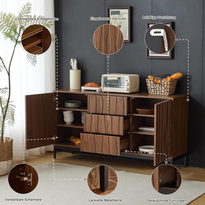 Sideboard Eiche Dunkel 150cm | 2 Türen, 3 Schubladen & Verstellbare Regale