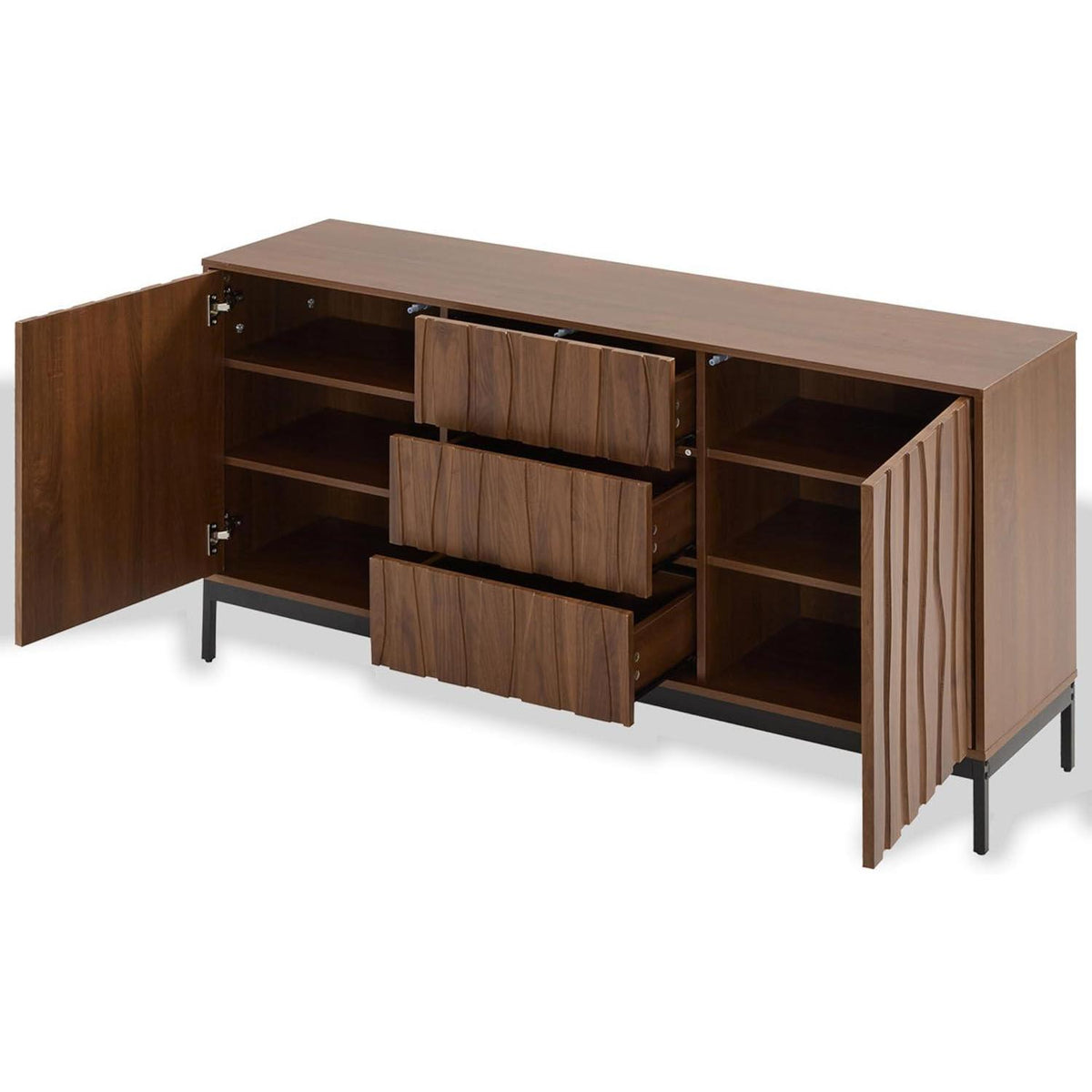 Sideboard Eiche Dunkel 150cm | 2 Türen, 3 Schubladen & Verstellbare Regale