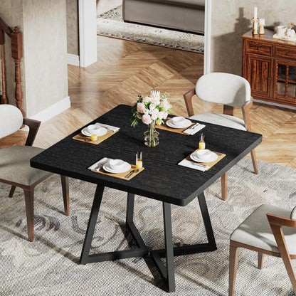 Kleiner Esstisch 80x80 cm Holz Metall Schwarz – Küchentisch für 2-4 Personen