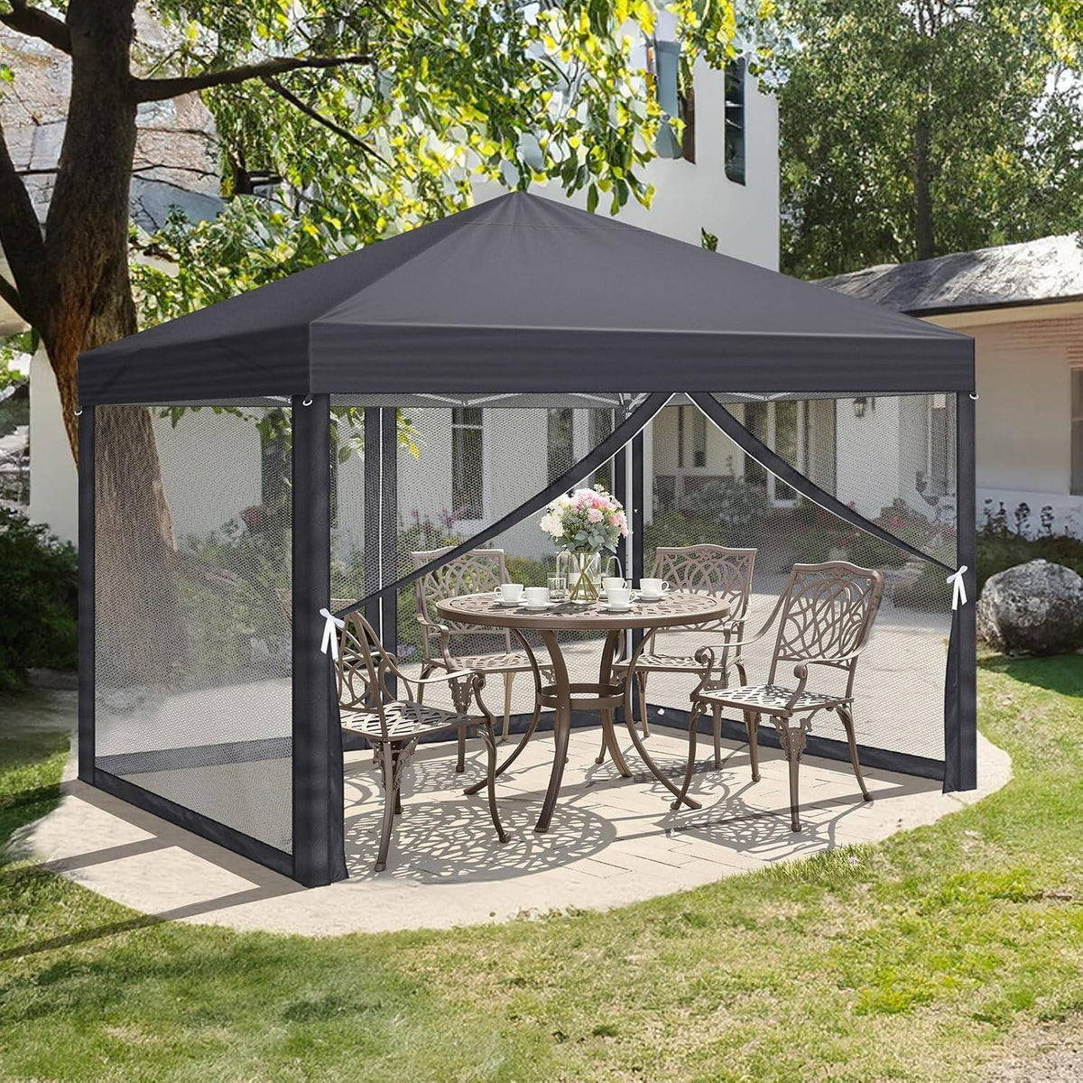 Faltpavillon 3x3 mit Moskitonetz & UV-Schutz – Anthrazit