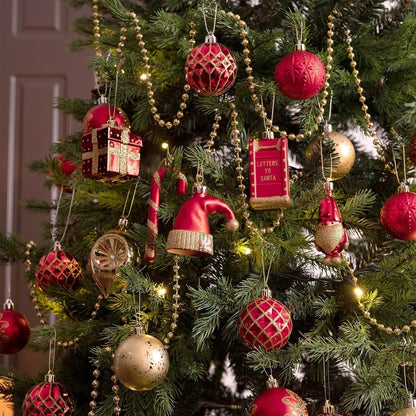 100 Weihnachtskugeln Rot Gold Bruchfest mit Geschenkpaket
