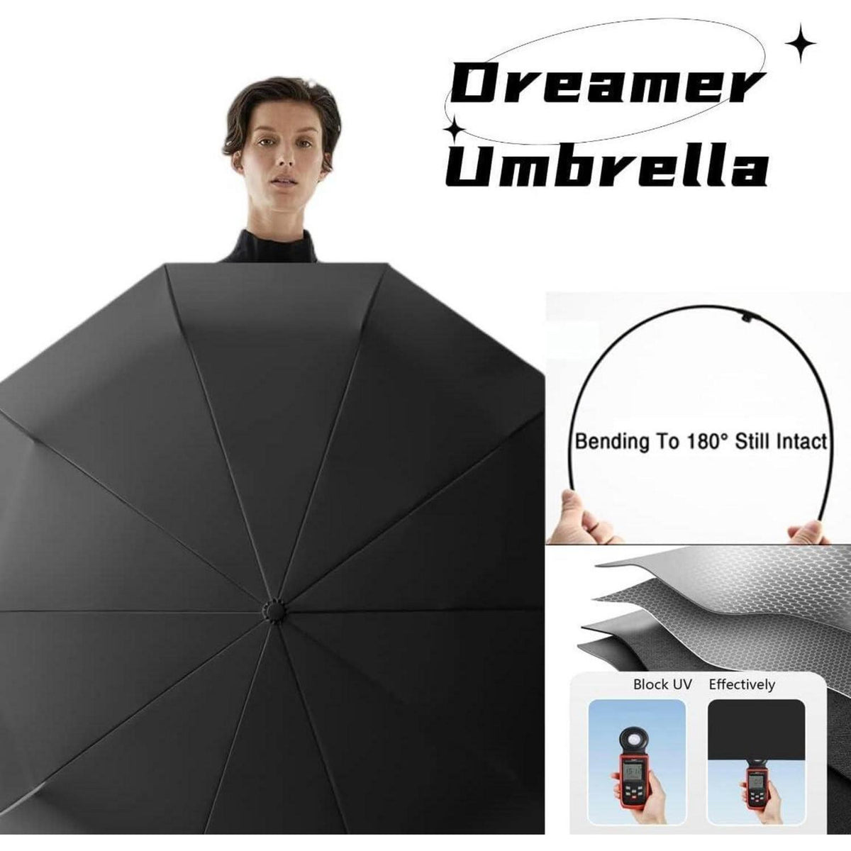 Großer Regenschirm 106cm, Sturmfest, Automatik, UV Schutz, Karabinergriff