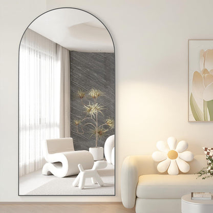 Gewölbter Standspiegel Schwarz 180x80 cm – Kratzfest & Bruchsicher