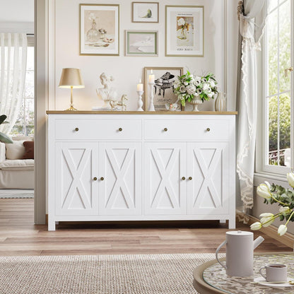 Weißes Sideboard 140cm | Küchenschrank mit Arbeitsplatte & Schubladen