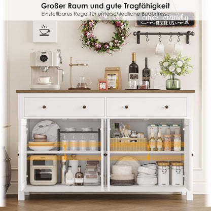 Weißes Sideboard 140cm | Küchenschrank mit Arbeitsplatte & Schubladen