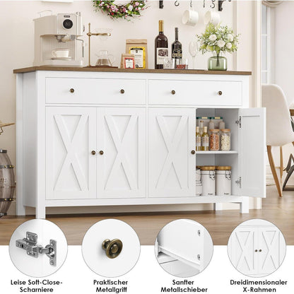 Weißes Sideboard 140cm | Küchenschrank mit Arbeitsplatte & Schubladen