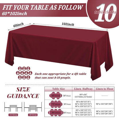 Bordeaux Tischdecke Rechteckig 152x259 cm - 10er Set