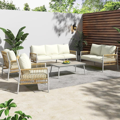 Gegtuon 7 Personen Rattan Gartenmöbel Lounge Set Beige