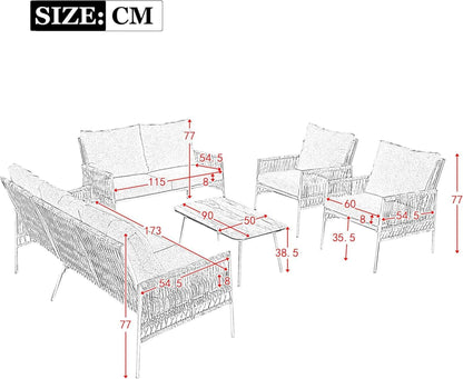 Gartenmöbel Sitzgruppe Rattan Lounge für 7 Personen Beige