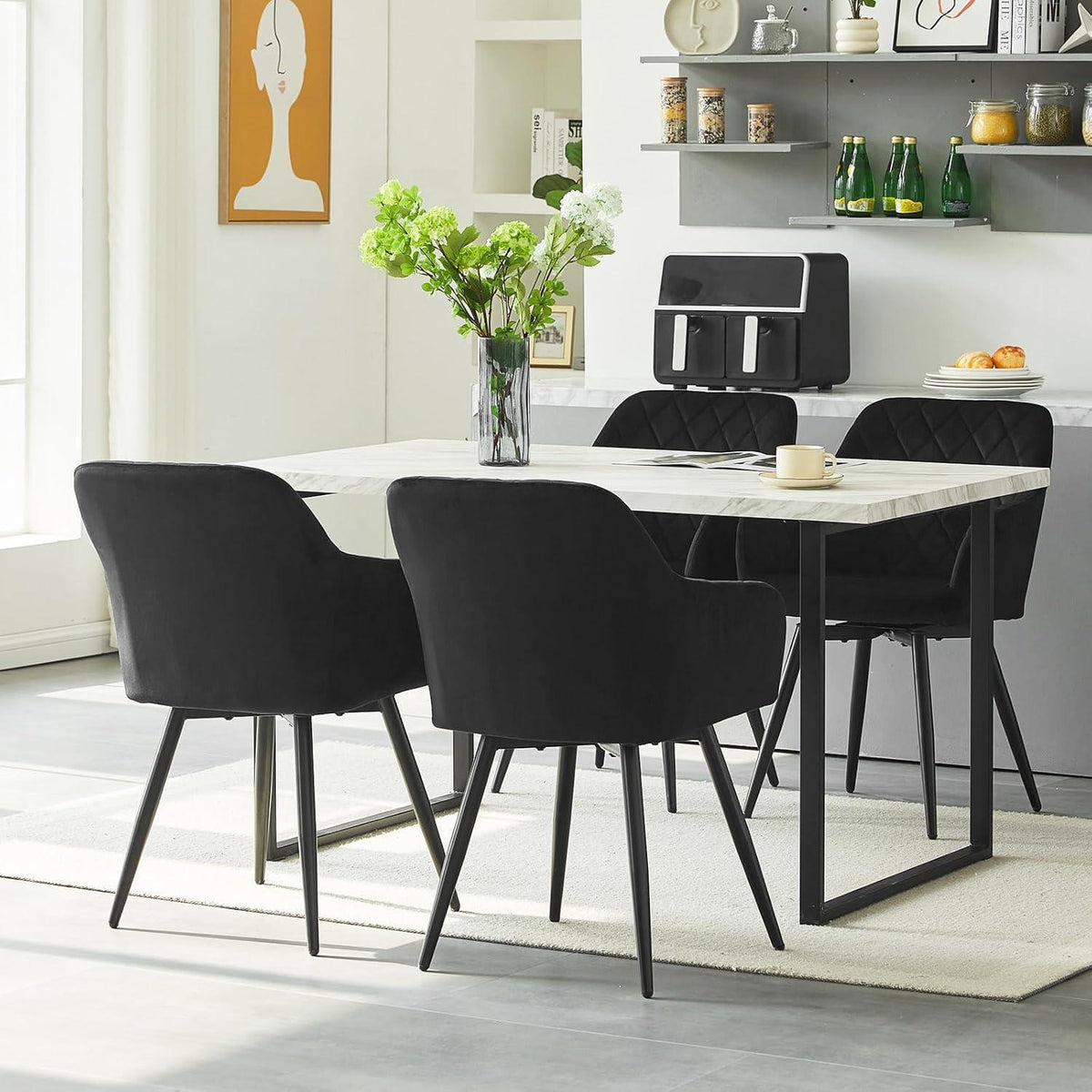 Drehbarer Esszimmerstuhl Set 4er – Samt Schwarz