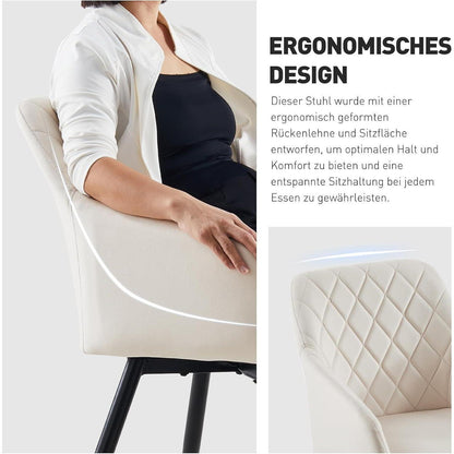 Drehbarer Esszimmerstuhl Samt Beige, 4er Set mit Armlehne