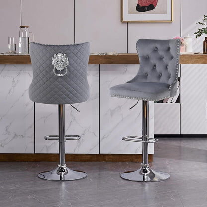 Samt Barhocker 2er Set Höhenverstellbar Grau Dunkelgrau