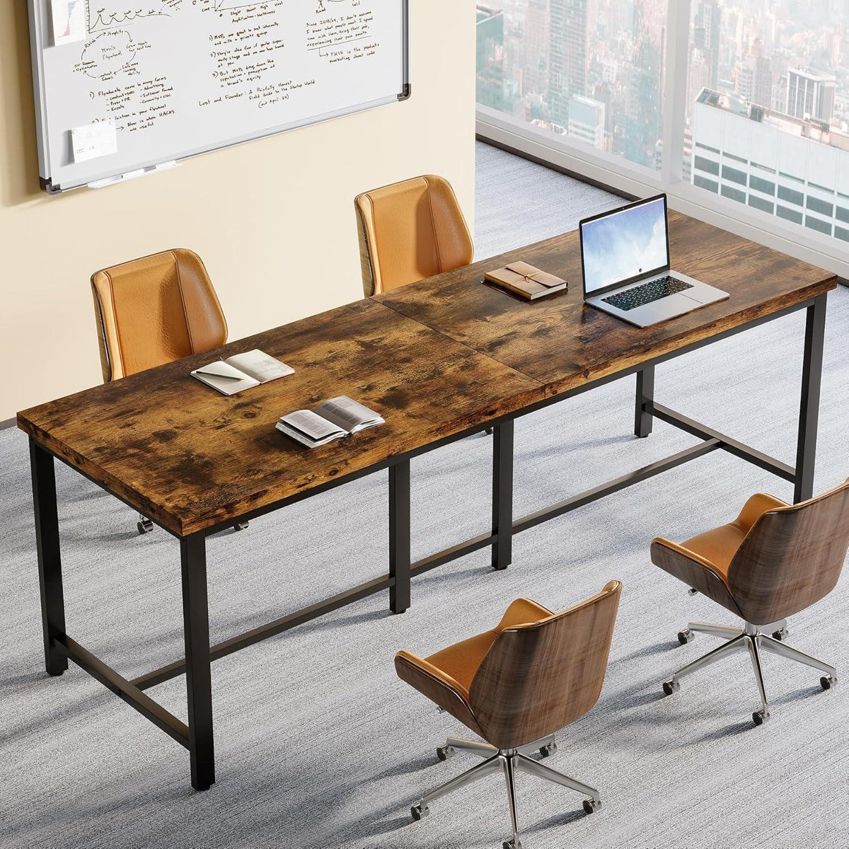 Extralanger Computertisch für 2 Personen – 200x60 cm, Vintage Braun