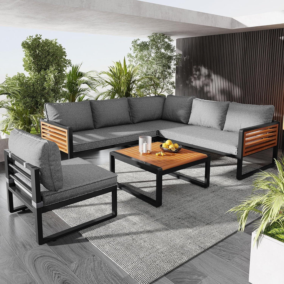 Moderne Gartenmöbel Lounge-Set 5-teilig Grau