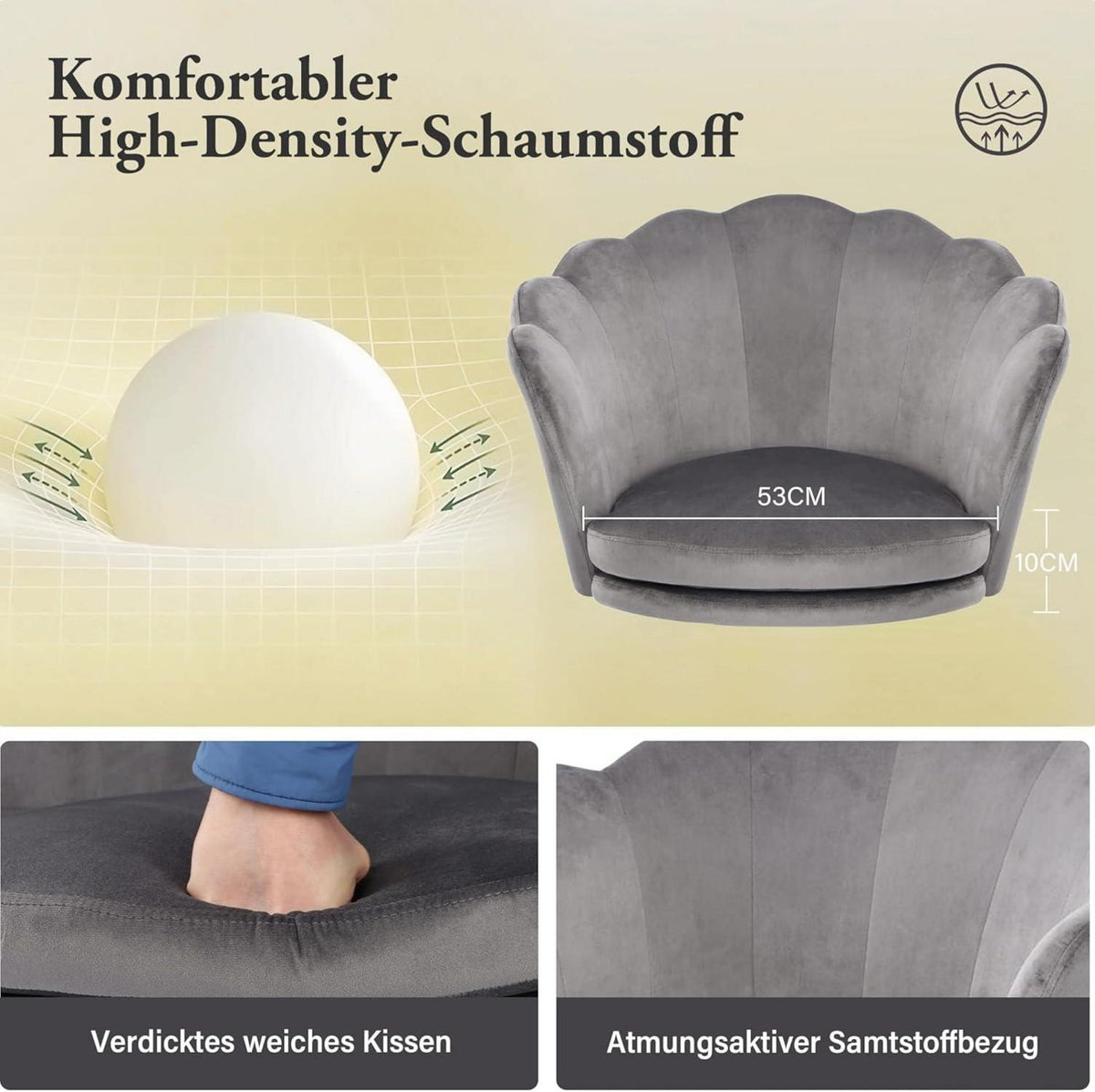 Bürostuhl Samt Höhenverstellbar Drehstuhl mit Rädern, Dunkelgrau