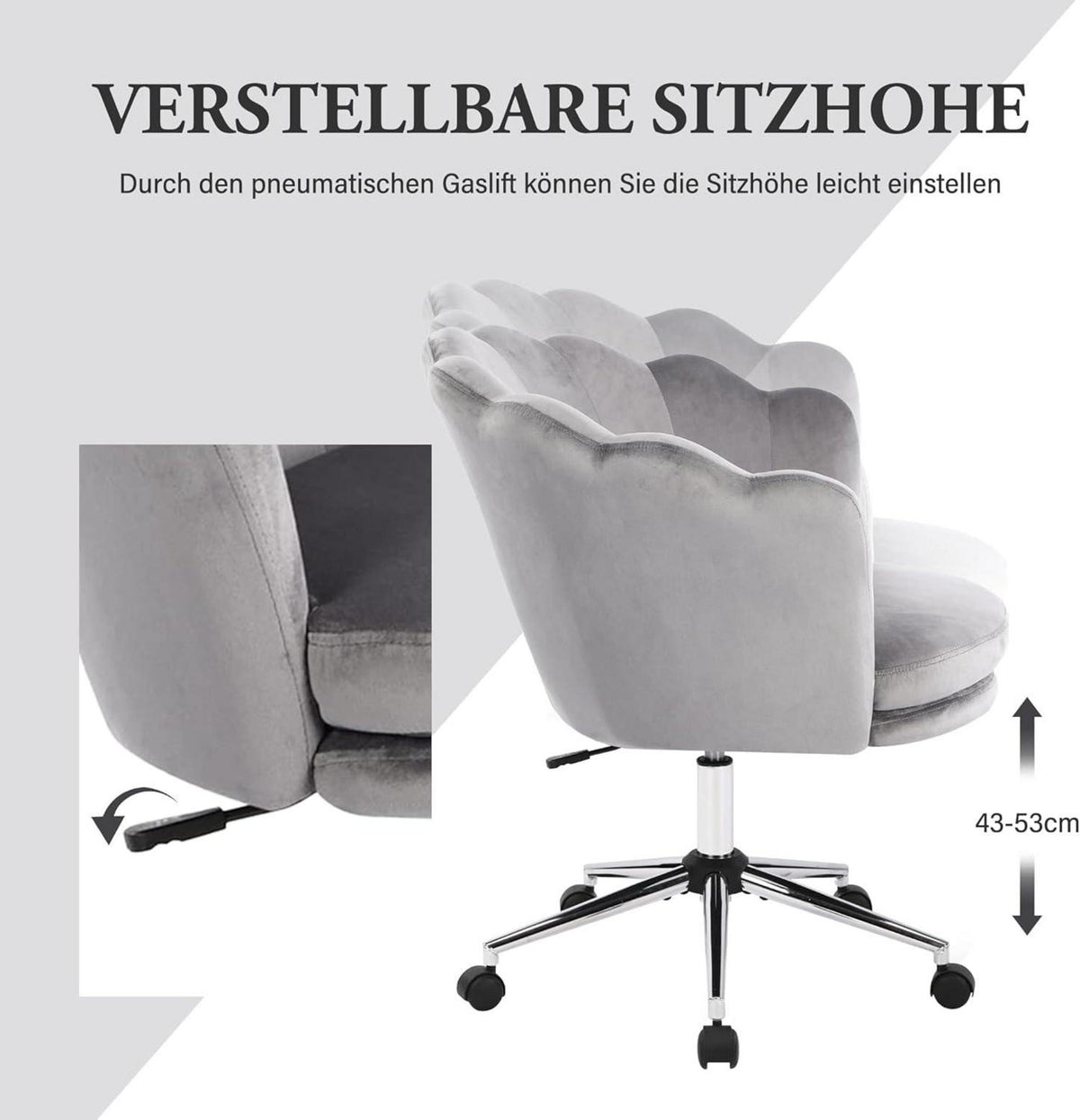 Bürostuhl Höhenverstellbar Samt Drehstuhl Bürosessel Dunkelgrau
