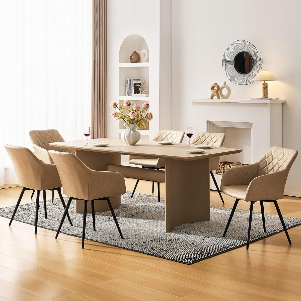 Drehbarer Esszimmerstuhl mit Armlehnen – 4er Set Beige