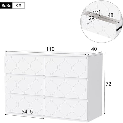 Kommode mit 6 Schubladen, Weiß, Flurschrank mit Wellenmuster