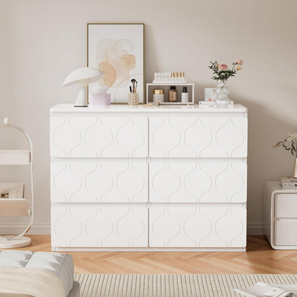 Kommode mit 6 Schubladen, Weiß, Flurschrank mit Wellenmuster