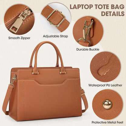 Große Damen Laptoptasche in Lederoptik mit Clutch, Braun