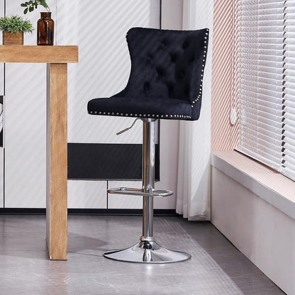 Samt Barhocker 2er Set – Höhenverstellbar & Drehbar Schwarz