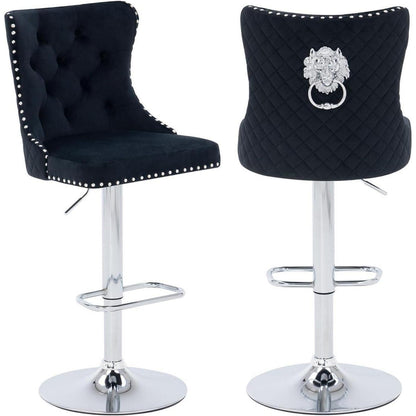 Samt Barhocker 2er Set – Höhenverstellbar & Drehbar Schwarz