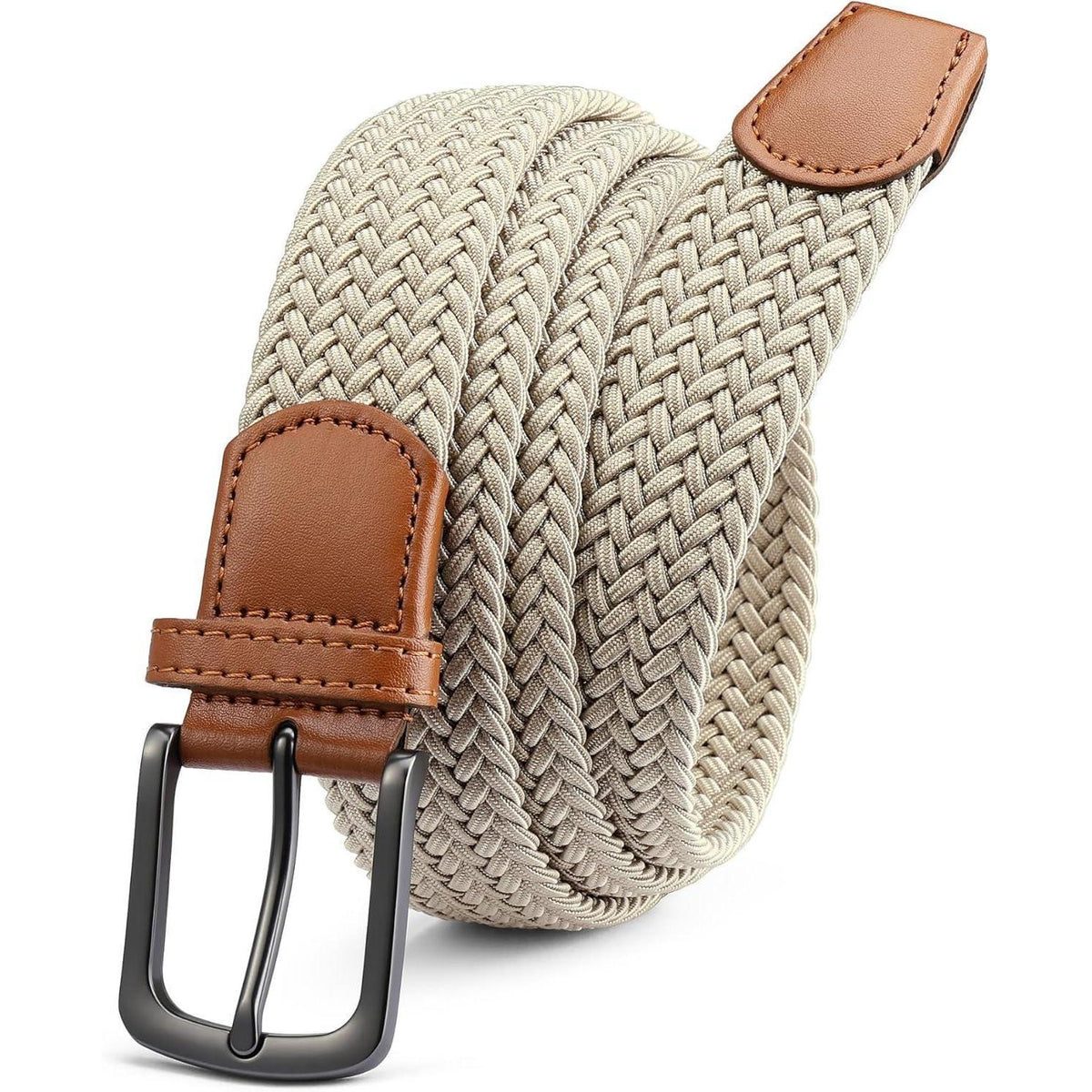Elastischer Flechtgürtel Herren, Stoff ohne Löcher, 35mm, Beige