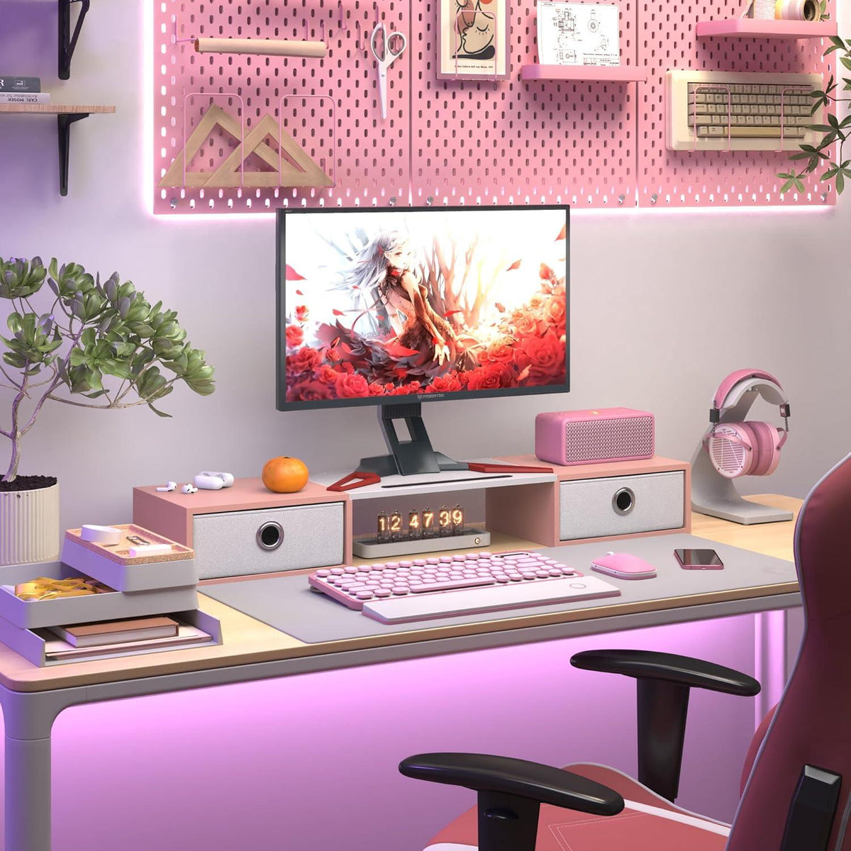 Monitorständer mit Schublade - Monitor Erhöhung für 2 Monitore 92cm Stand