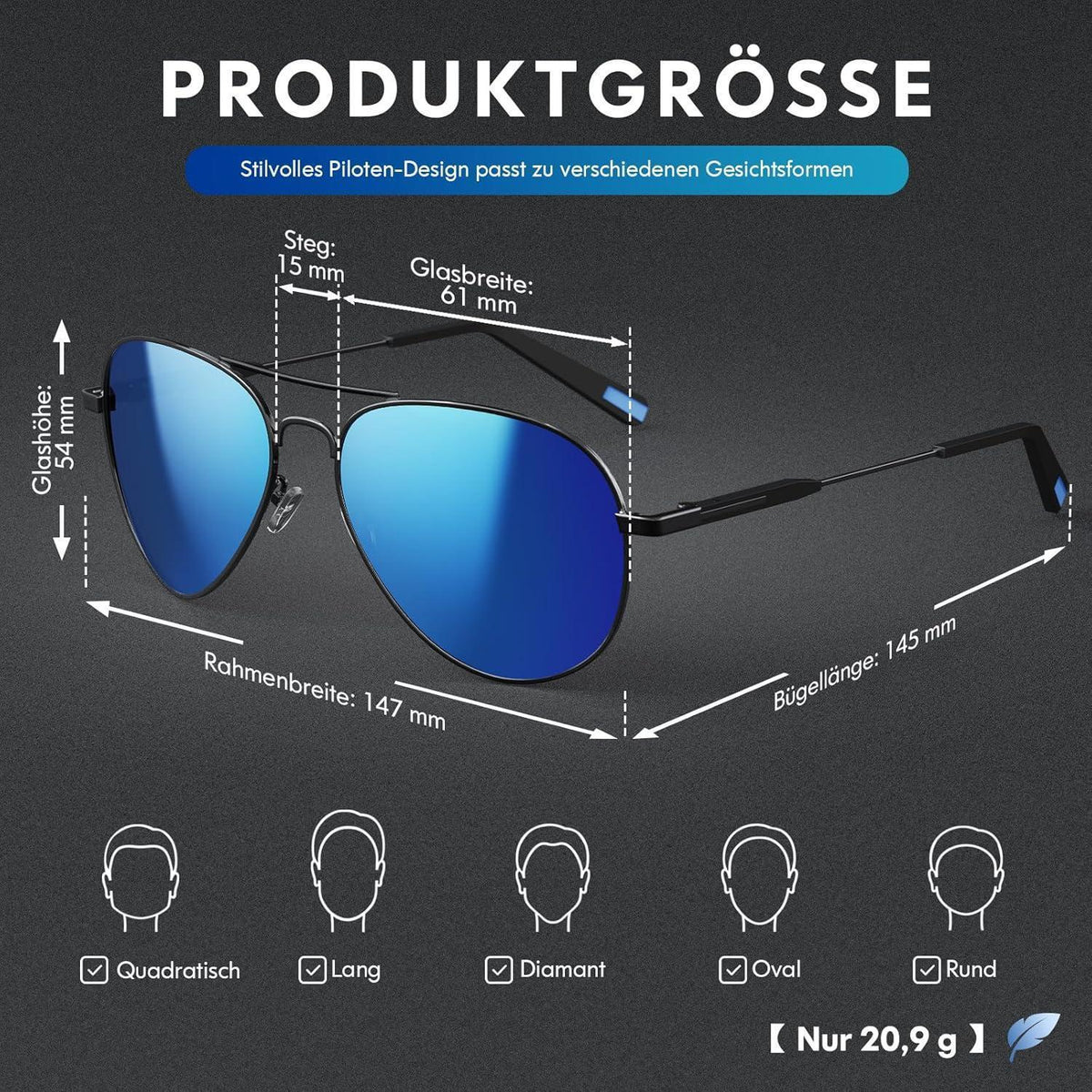 Piloten Sonnenbrille Herren Damen Polarisiert Metall Retro UV400