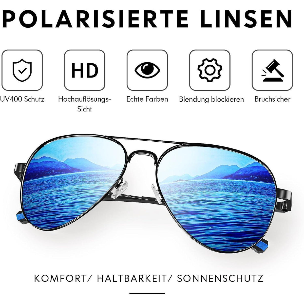 Piloten Sonnenbrille Herren Damen Polarisiert Metall Retro UV400