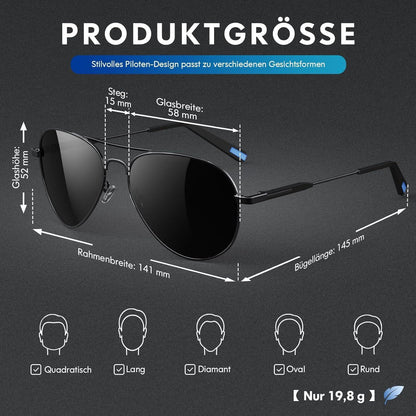 Piloten Sonnenbrille Herren Damen Polarisiert Metall Retro UV400