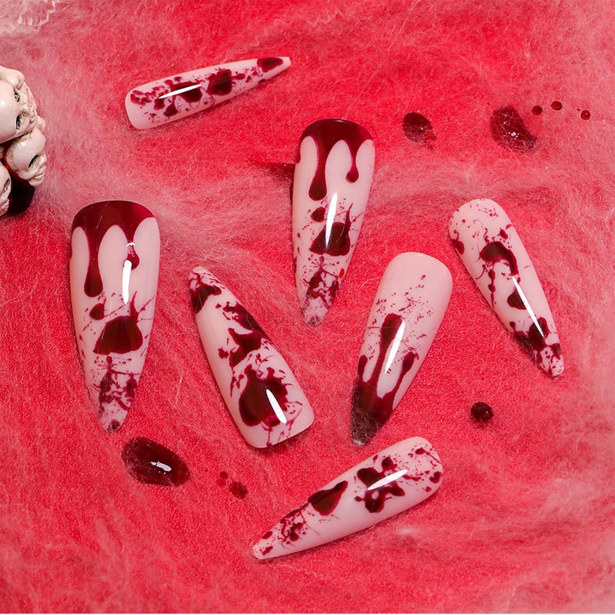 24 Stück Stiletto Press on Nails Halloween Blutdesign Vollabdeckung Wiederverwendbar