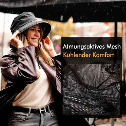 Faltbarer Damen Regenhut mit Kinnband & UPF50+ Schutz