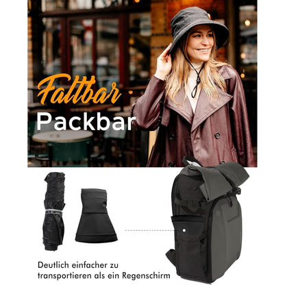 Faltbarer Damen Regenhut mit Kinnband & UPF50+ Schutz