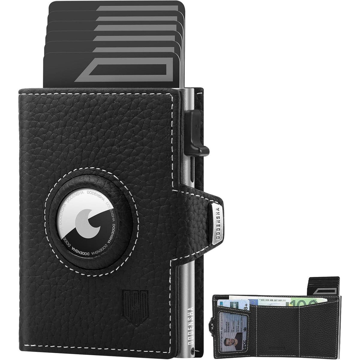 Smart Wallet mit Münzfach, RFID-Schutz, Leder, Schwarz Silber