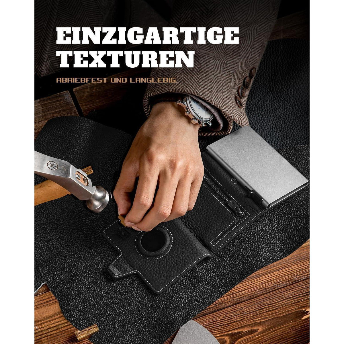 Smart Wallet mit Münzfach, RFID-Schutz, Leder, Schwarz Silber