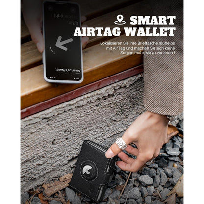 Smart Wallet mit Münzfach, RFID-Schutz, Leder, Schwarz Silber