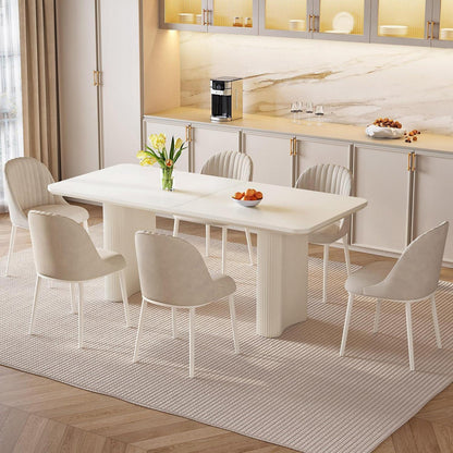 Weißer Esstisch Set mit 6 gepolsterten Stühlen – Modern & Platzsparend