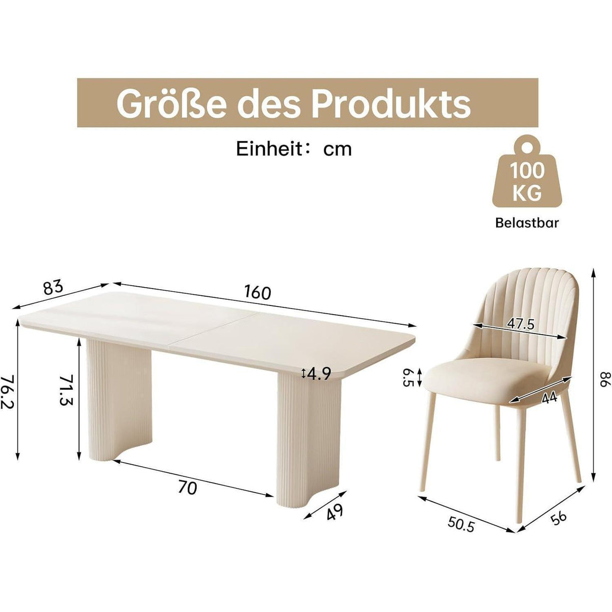 Weißer Esstisch Set mit 6 gepolsterten Stühlen – Modern & Platzsparend