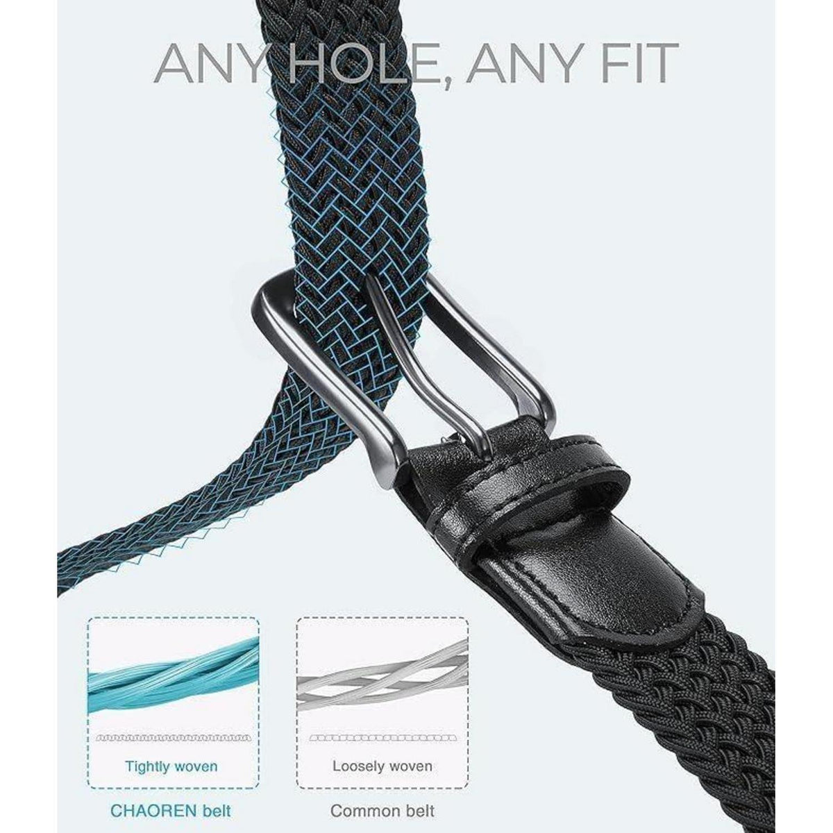 Elastischer Flechtgürtel Herren, Stoff Stretch Gürtel ohne Löcher