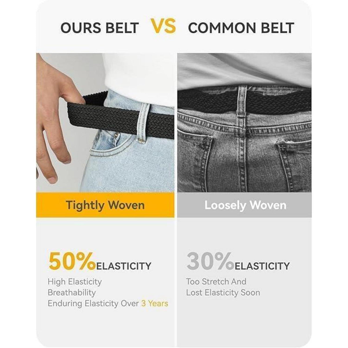 Elastischer Flechtgürtel Herren, Stoff Stretch Gürtel ohne Löcher