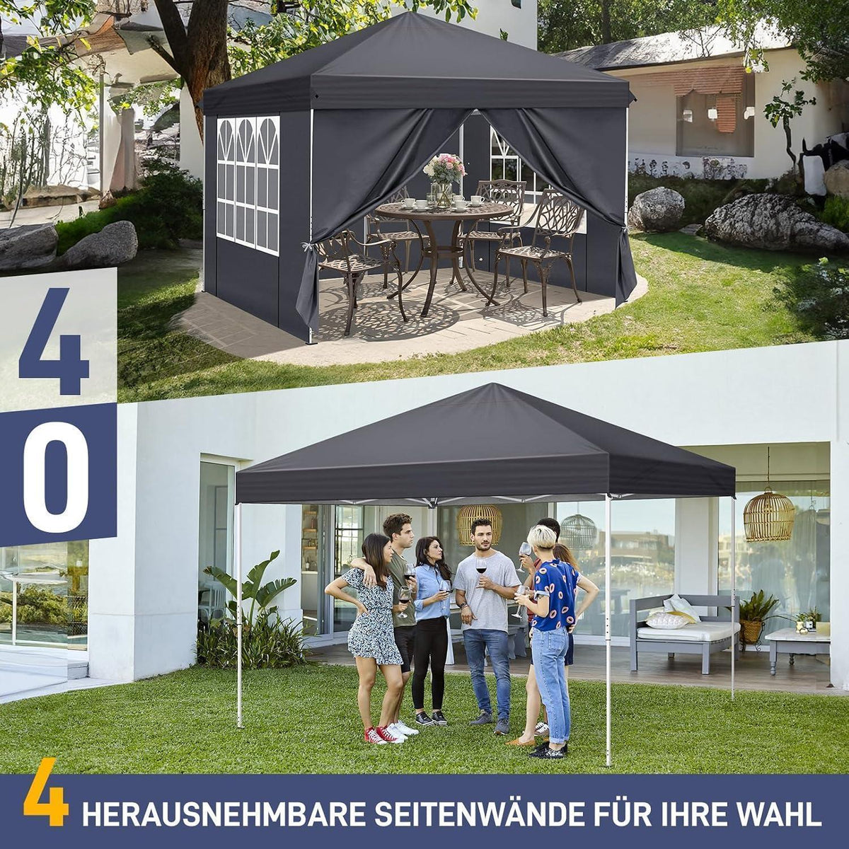 3x3m Faltpavillon wasserdicht mit 4 Seitenwänden
