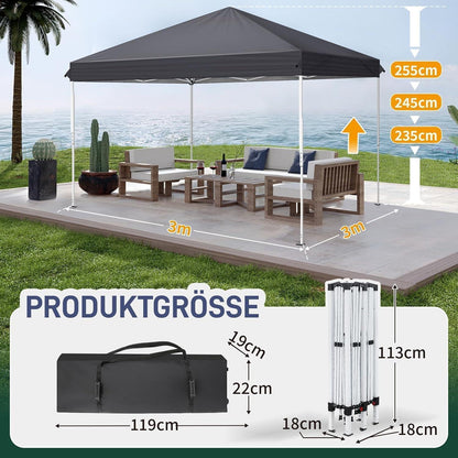 3x3m Faltpavillon wasserdicht mit 4 Seitenwänden