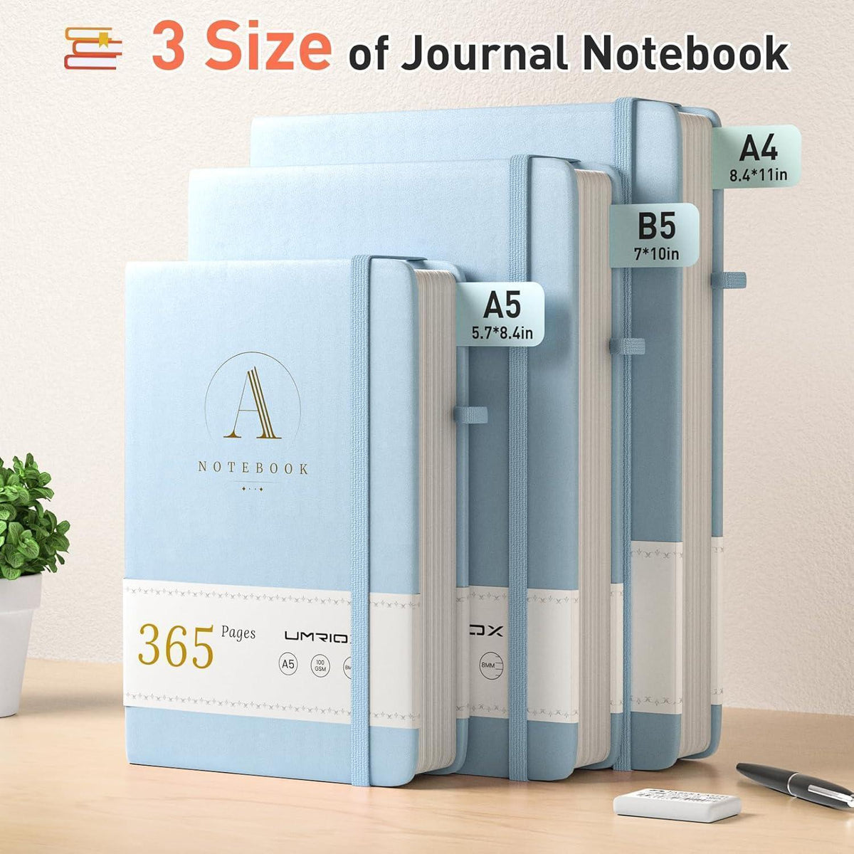 Liniert Notizbuch B5 Hardcover – Hellblau in Lederoptik
