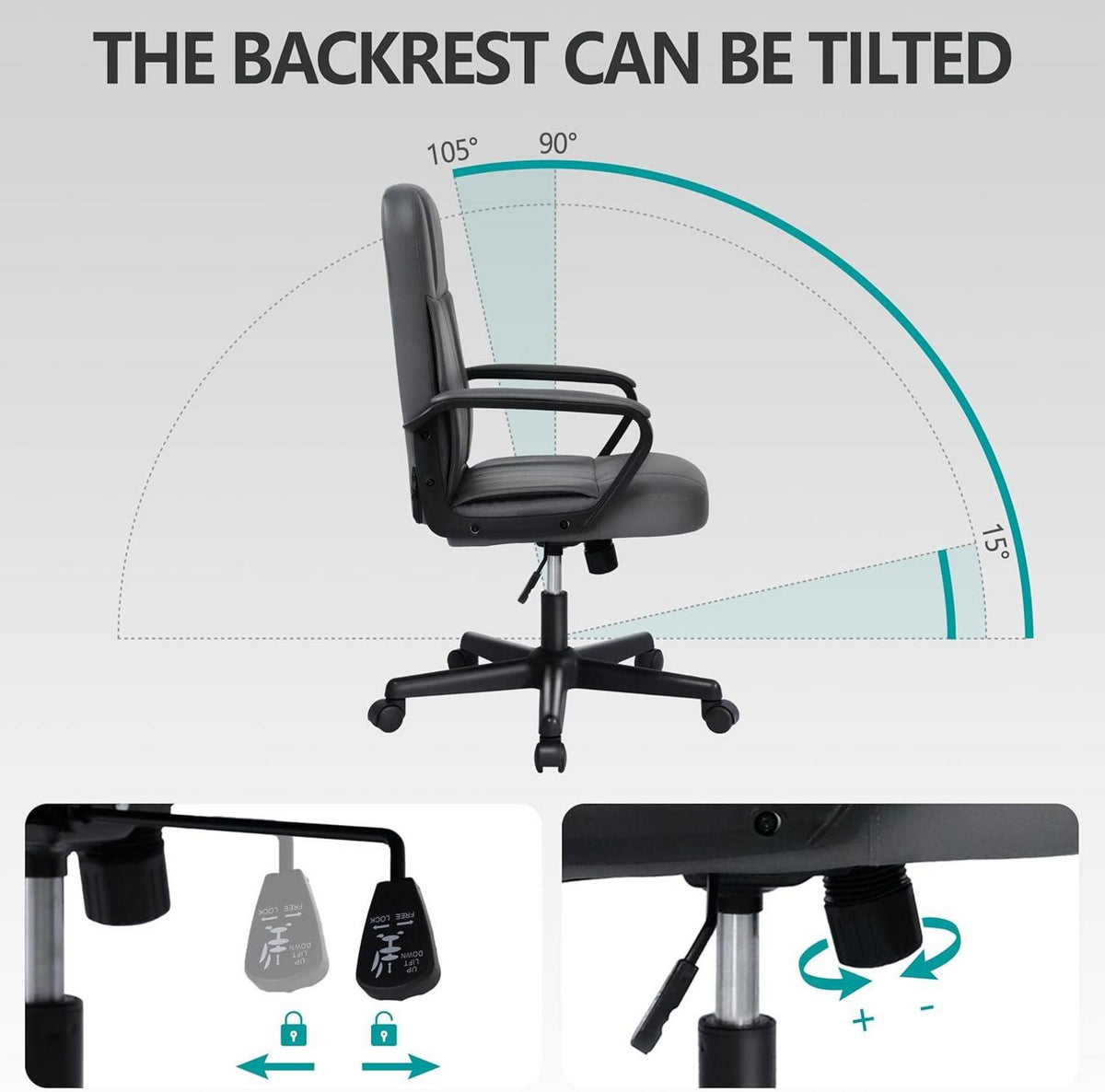 MIXASTEP Schreibtischstuhl Bürostuhl mit einzigartigem Design, PU-Leder, robust, bis 300 Pfund, verstellbar, Luxus-Look