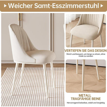 Moderner Esstisch Weiß mit 4 gepolsterten Stühlen – Esszimmer Set
